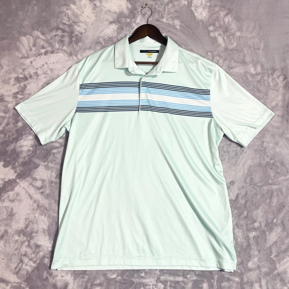 Greg Norman Polo Shirt Mens XL Play Dry Mint Green Excellent Striped Golf Tee